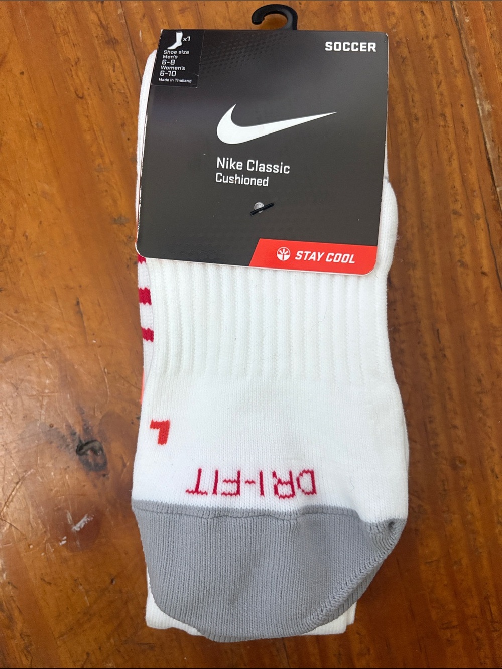 Nike Men's White Athletic Socks with Gray Toe and Red Accents